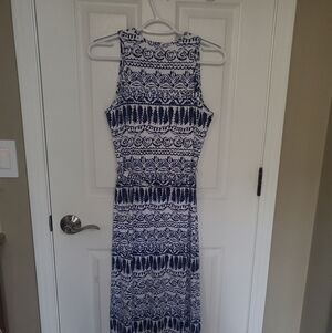 J.mclaughlin Elegant Blue and White Patterned Maxi Dress
